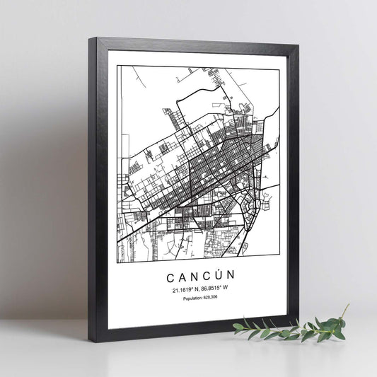 Lámina mapa de la ciudad Cancun estilo nordico en blanco y negro.-Artwork-Nacnic-Nacnic Estudio SL