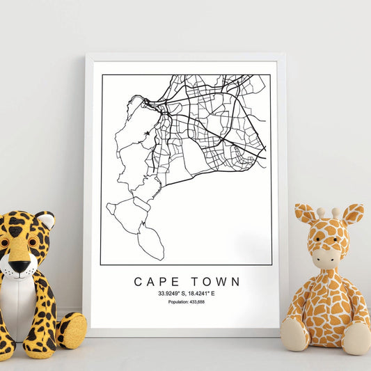 Lámina mapa de la ciudad Cape town estilo nordico en blanco y negro.-Artwork-Nacnic-Nacnic Estudio SL