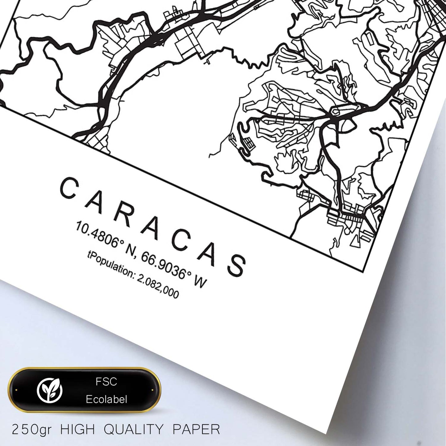 Lámina mapa de la ciudad Caracas estilo nordico en blanco y negro.-Artwork-Nacnic-Nacnic Estudio SL