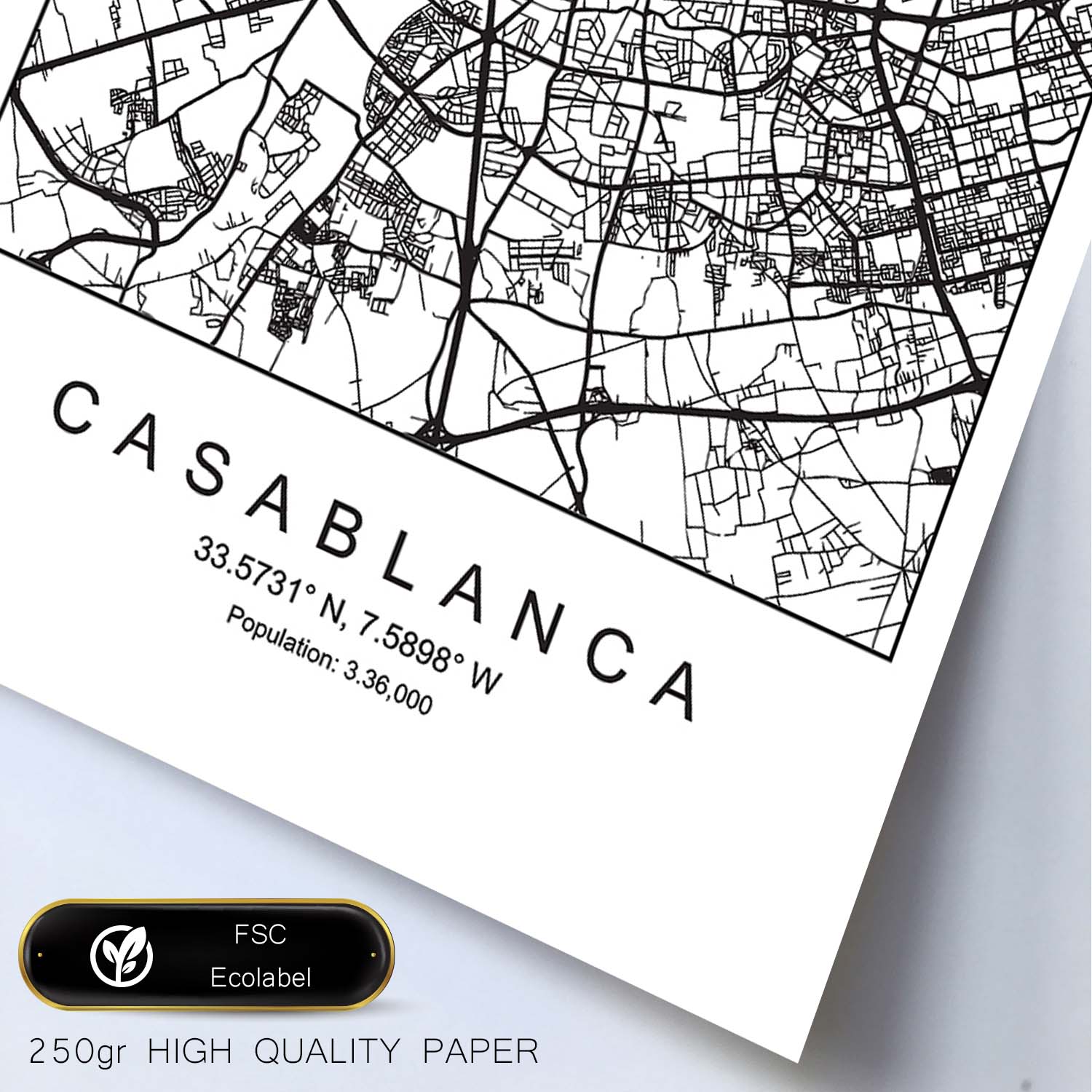 Lámina mapa de la ciudad Casablanca estilo nordico en blanco y negro.-Artwork-Nacnic-Nacnic Estudio SL