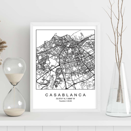 Lámina mapa de la ciudad Casablanca estilo nordico en blanco y negro.-Artwork-Nacnic-Nacnic Estudio SL