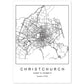 Lámina mapa de la ciudad Christchurch estilo nordico en blanco y negro.-Artwork-Nacnic-A4-Sin marco-Nacnic Estudio SL