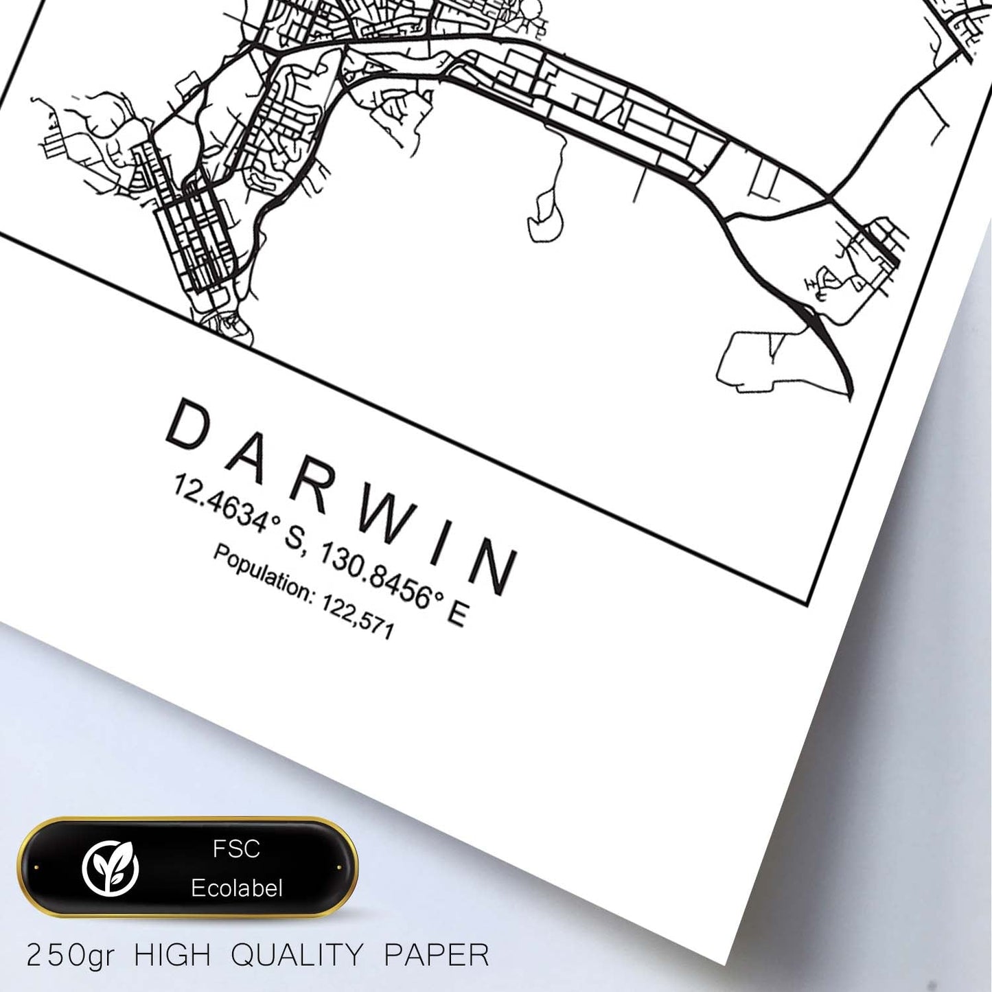 Lámina mapa de la ciudad Darwin estilo nordico en blanco y negro.-Artwork-Nacnic-Nacnic Estudio SL