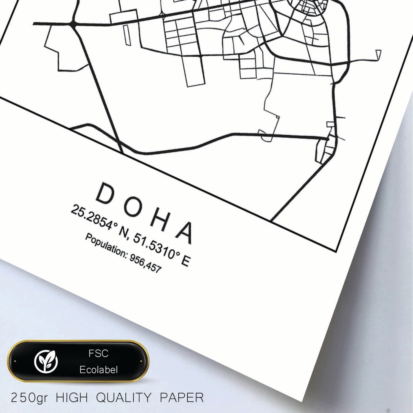 Lámina mapa de la ciudad Doha estilo nordico en blanco y negro.-Artwork-Nacnic-Nacnic Estudio SL