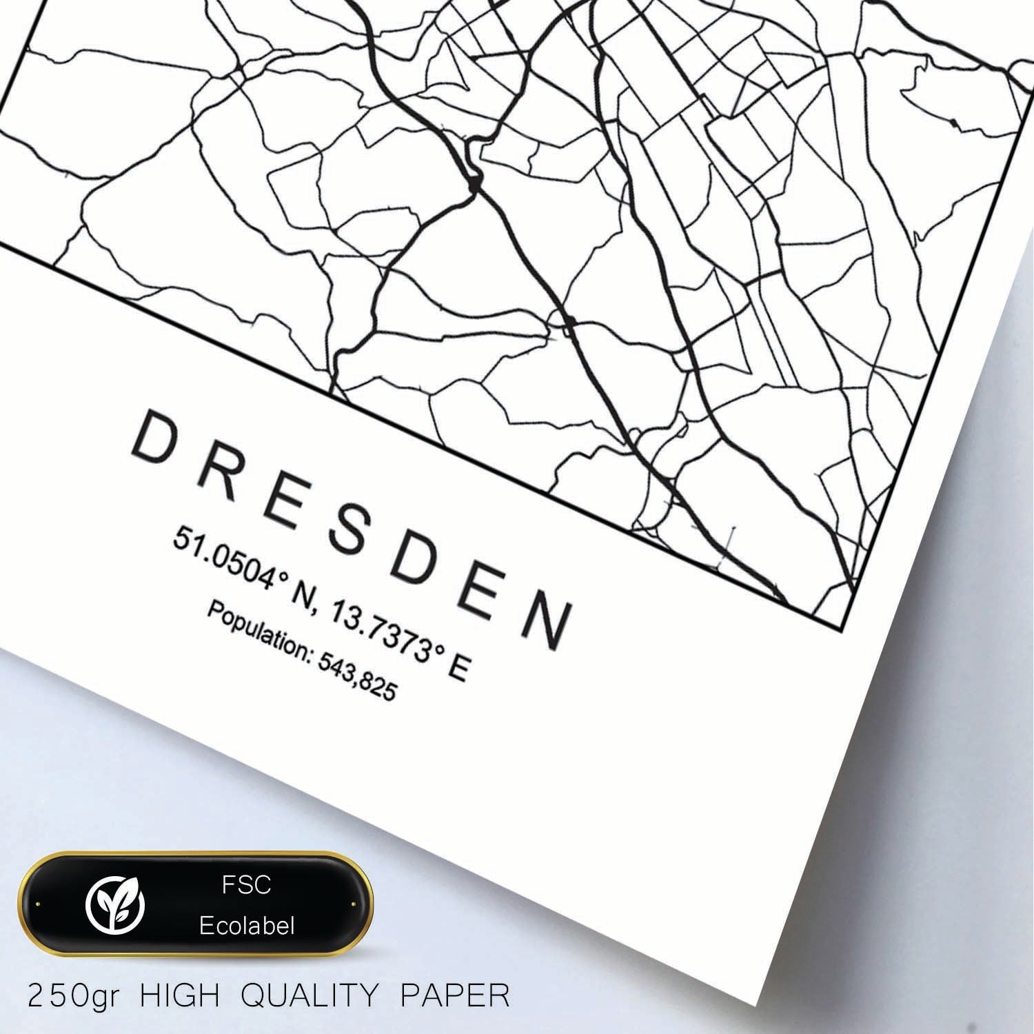 Lámina mapa de la ciudad Dresden estilo nordico en blanco y negro.-Artwork-Nacnic-Nacnic Estudio SL