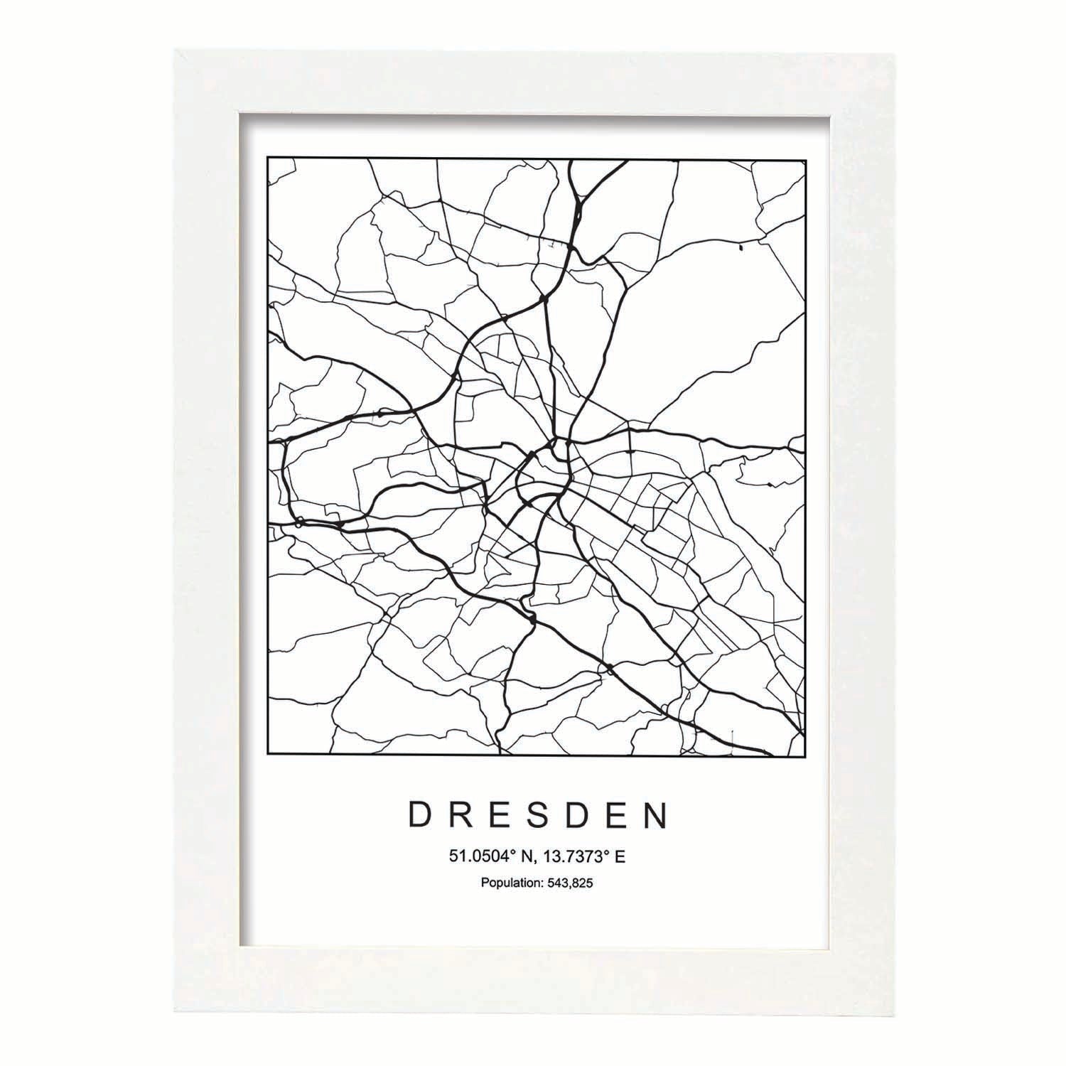 Lámina mapa de la ciudad Dresden estilo nordico en blanco y negro.-Artwork-Nacnic-A3-Marco Blanco-Nacnic Estudio SL