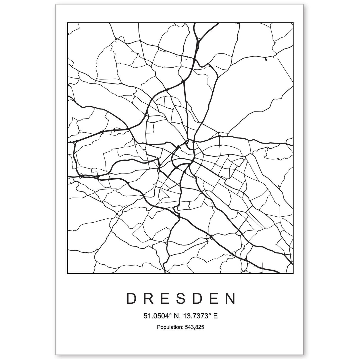 Lámina mapa de la ciudad Dresden estilo nordico en blanco y negro.-Artwork-Nacnic-A4-Sin marco-Nacnic Estudio SL