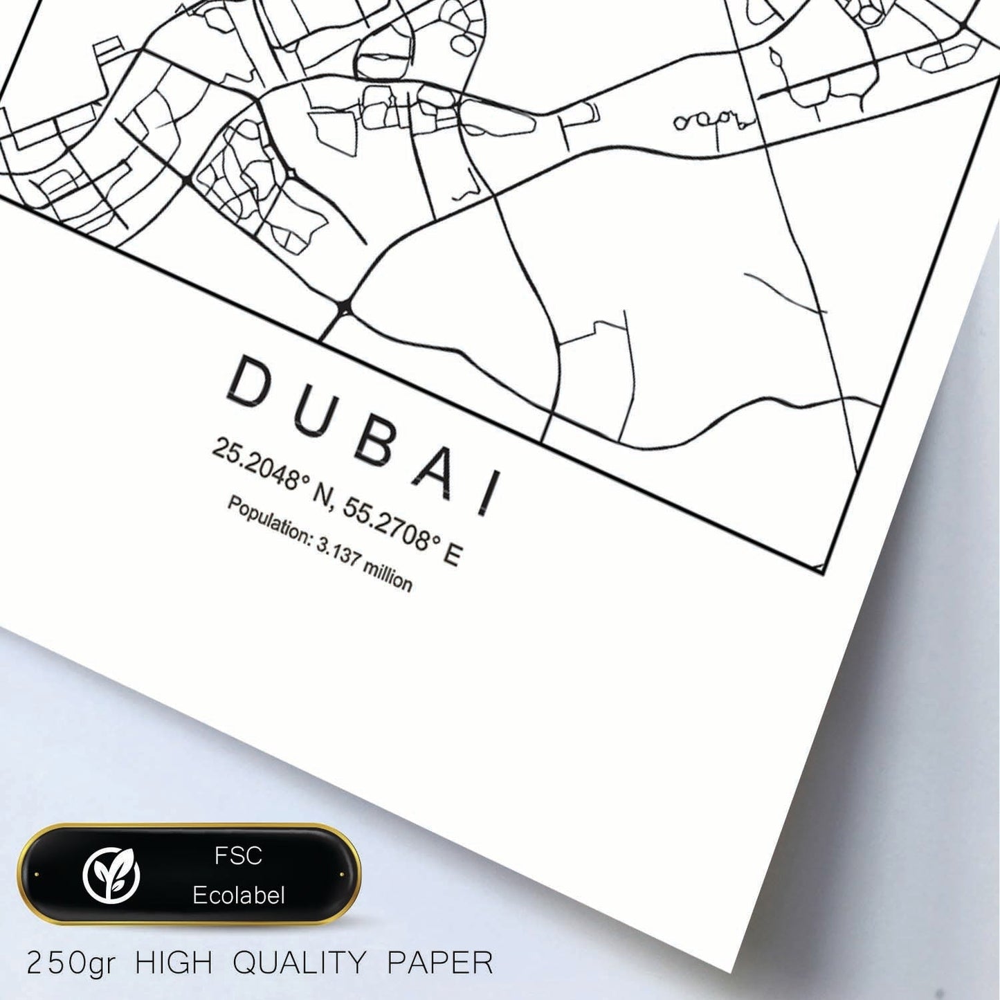Lámina mapa de la ciudad Dubai estilo nordico en blanco y negro.-Artwork-Nacnic-Nacnic Estudio SL