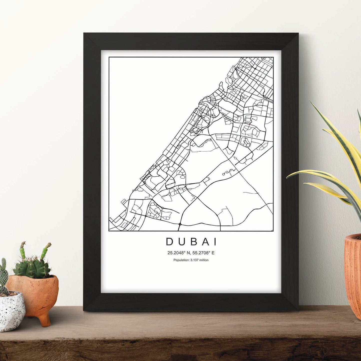 Lámina mapa de la ciudad Dubai estilo nordico en blanco y negro.-Artwork-Nacnic-Nacnic Estudio SL
