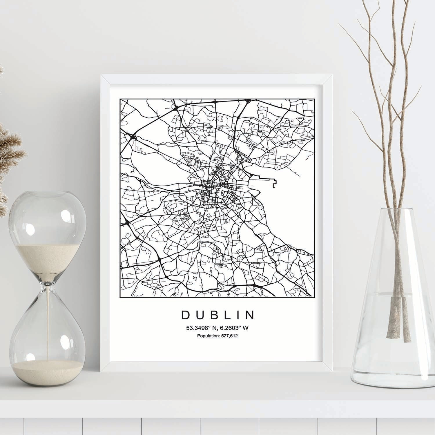 Lámina mapa de la ciudad Dublin estilo nordico en blanco y negro.-Artwork-Nacnic-Nacnic Estudio SL