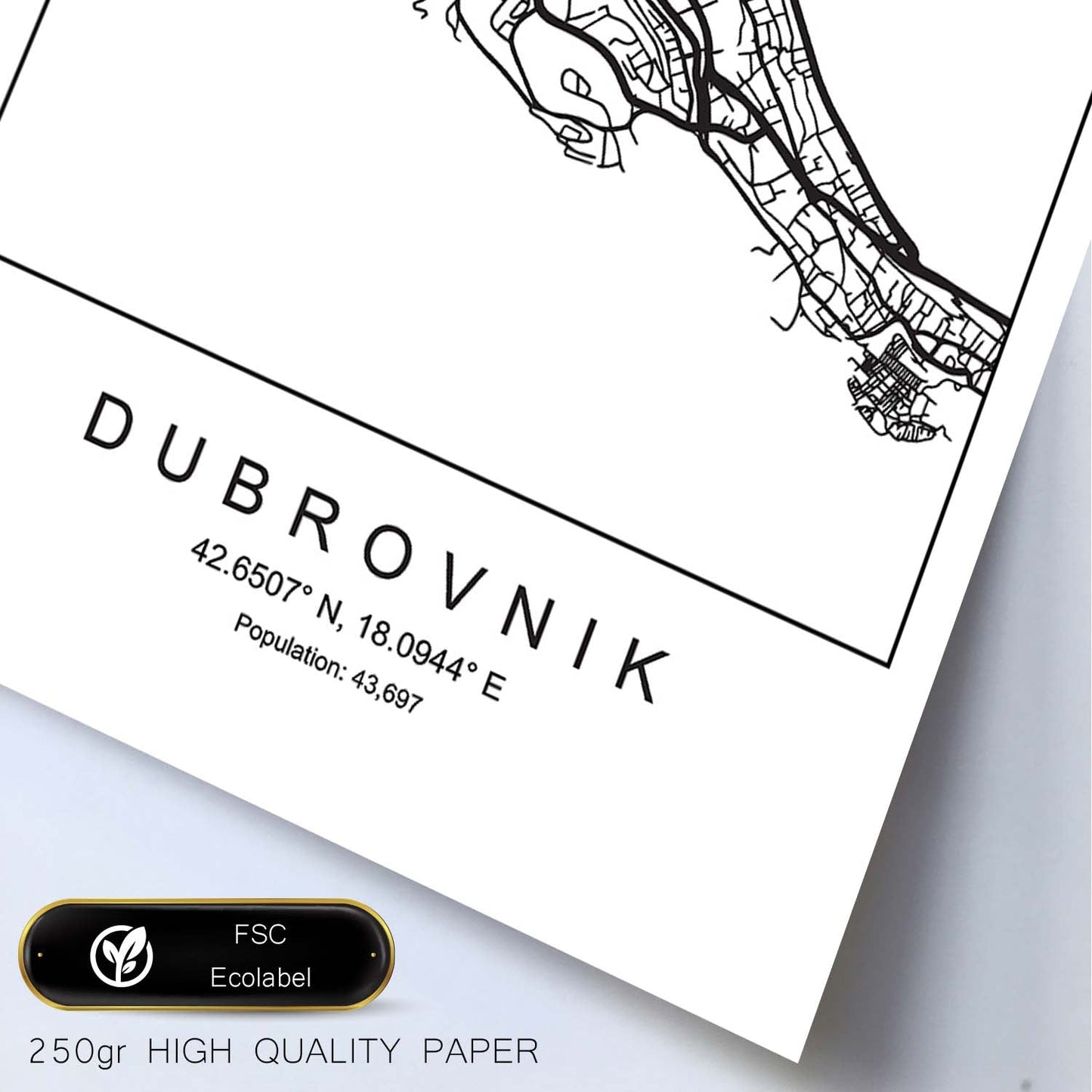 Lámina mapa de la ciudad Dubrovnik estilo nordico en blanco y negro.-Artwork-Nacnic-Nacnic Estudio SL