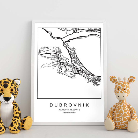 Lámina mapa de la ciudad Dubrovnik estilo nordico en blanco y negro.-Artwork-Nacnic-Nacnic Estudio SL