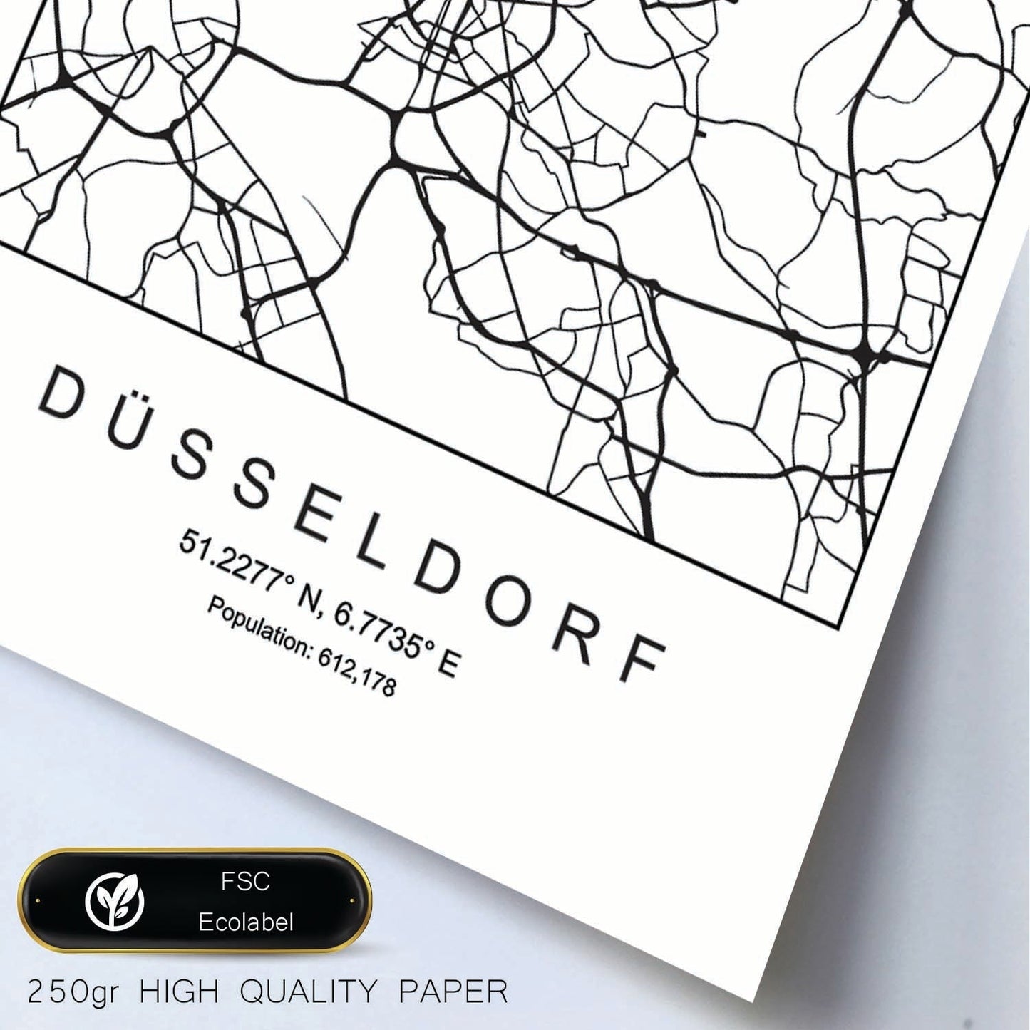 Lámina mapa de la ciudad Dusseldorf estilo nordico en blanco y negro.-Artwork-Nacnic-Nacnic Estudio SL