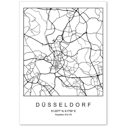 Lámina mapa de la ciudad Dusseldorf estilo nordico en blanco y negro.-Artwork-Nacnic-A4-Sin marco-Nacnic Estudio SL