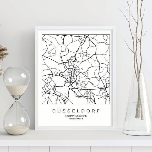 Lámina mapa de la ciudad Dusseldorf estilo nordico en blanco y negro.-Artwork-Nacnic-Nacnic Estudio SL