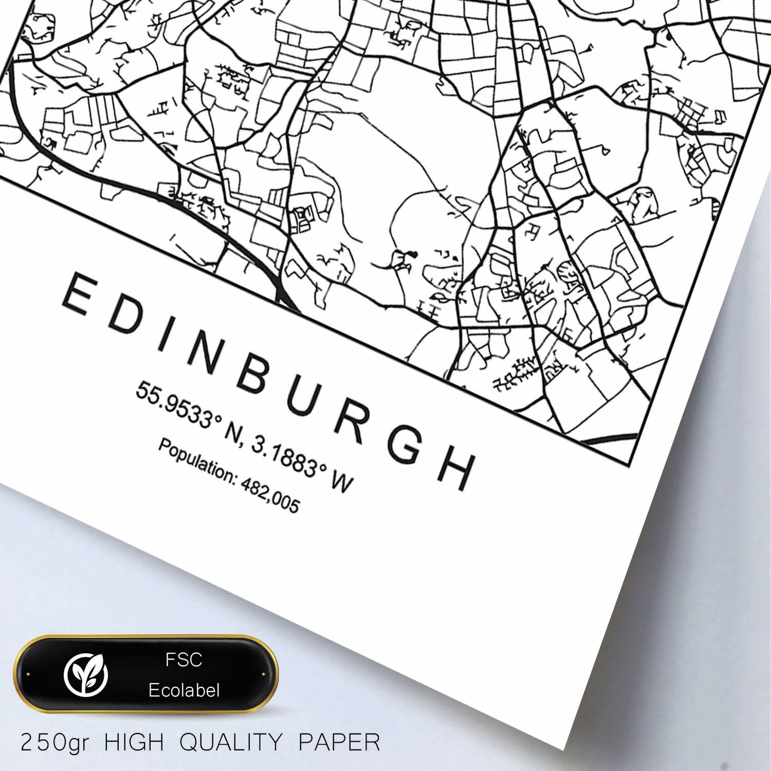 Lámina mapa de la ciudad Edinburgh estilo nordico en blanco y negro.-Artwork-Nacnic-Nacnic Estudio SL
