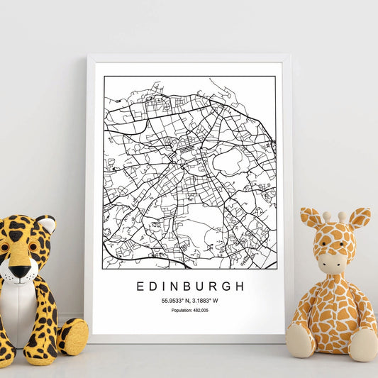 Lámina mapa de la ciudad Edinburgh estilo nordico en blanco y negro.-Artwork-Nacnic-Nacnic Estudio SL