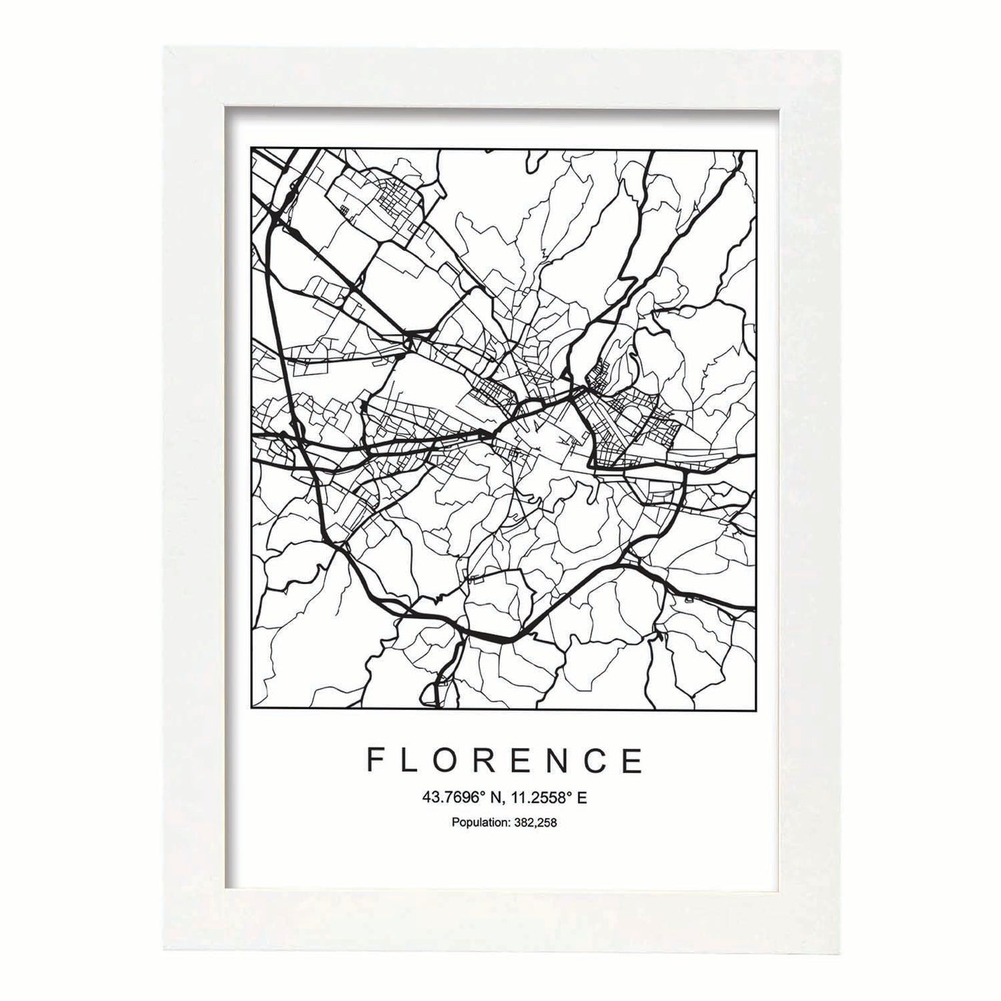 Lámina mapa de la ciudad Florence estilo nordico en blanco y negro.-Artwork-Nacnic-A3-Marco Blanco-Nacnic Estudio SL