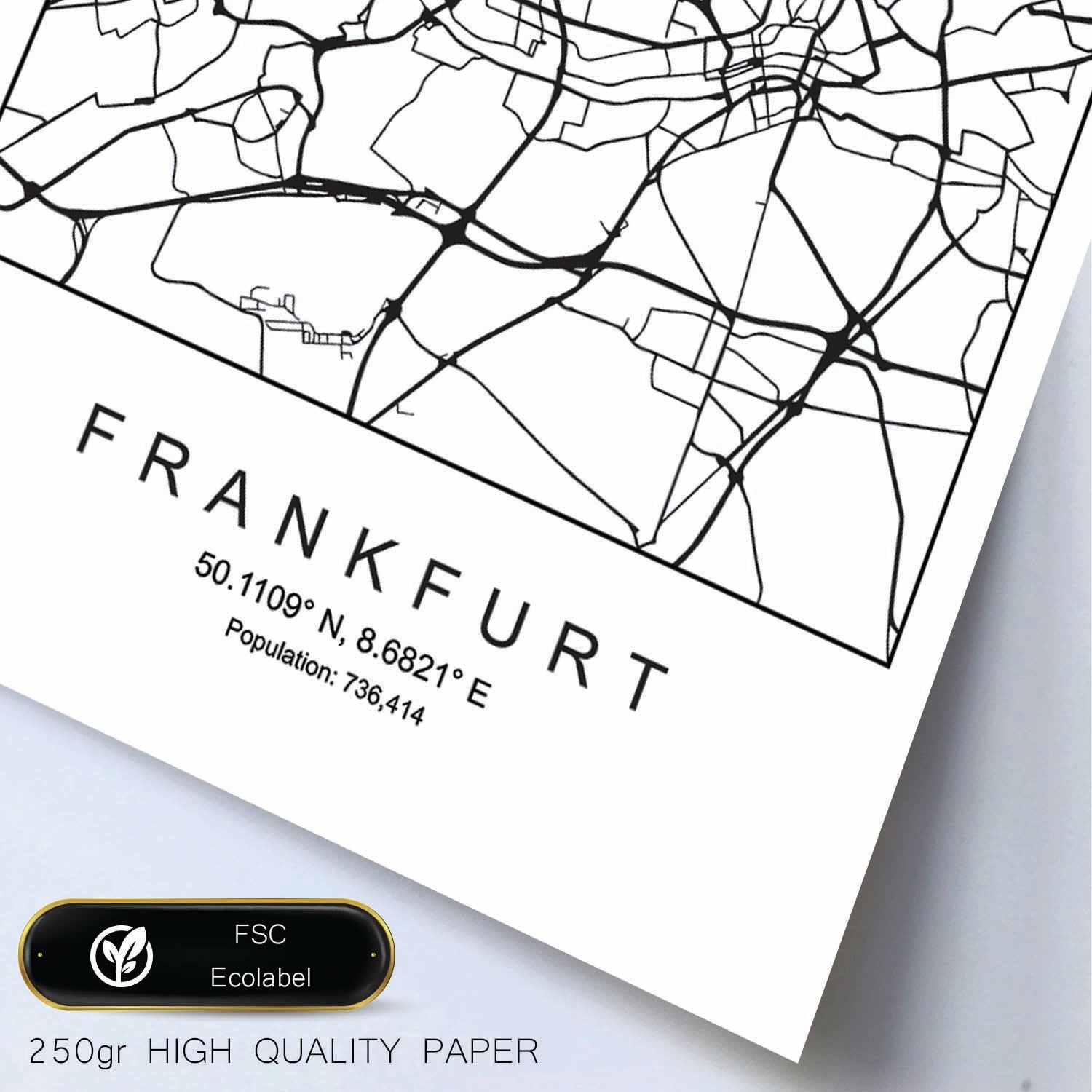 Lámina mapa de la ciudad Frankfurt estilo nordico en blanco y negro.-Artwork-Nacnic-Nacnic Estudio SL