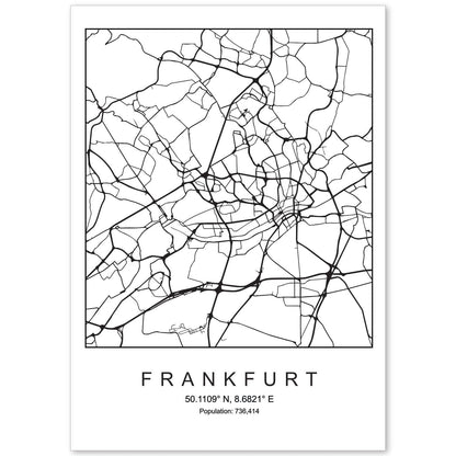 Lámina mapa de la ciudad Frankfurt estilo nordico en blanco y negro.-Artwork-Nacnic-A4-Sin marco-Nacnic Estudio SL