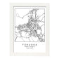Lámina mapa de la ciudad Fukuoka estilo nordico en blanco y negro.-Artwork-Nacnic-A3-Marco Blanco-Nacnic Estudio SL