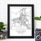 Lámina mapa de la ciudad Fukuoka estilo nordico en blanco y negro.-Artwork-Nacnic-Nacnic Estudio SL