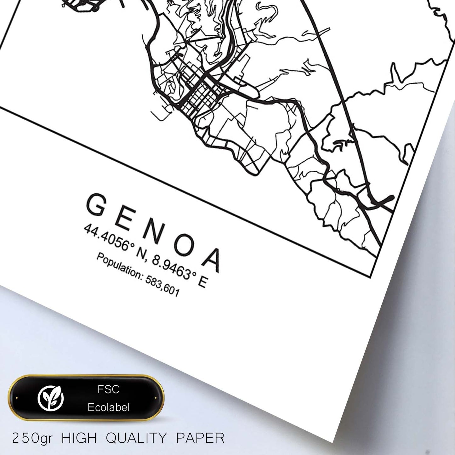 Lámina mapa de la ciudad Genoa estilo nordico en blanco y negro.-Artwork-Nacnic-Nacnic Estudio SL