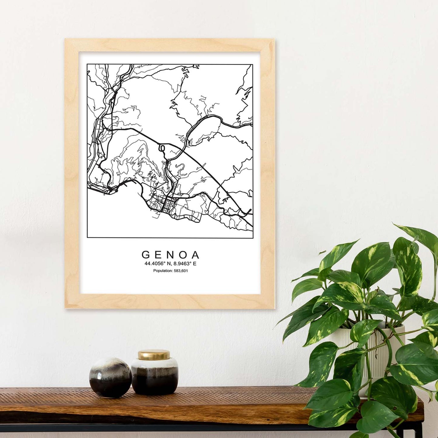 Lámina mapa de la ciudad Genoa estilo nordico en blanco y negro.-Artwork-Nacnic-Nacnic Estudio SL