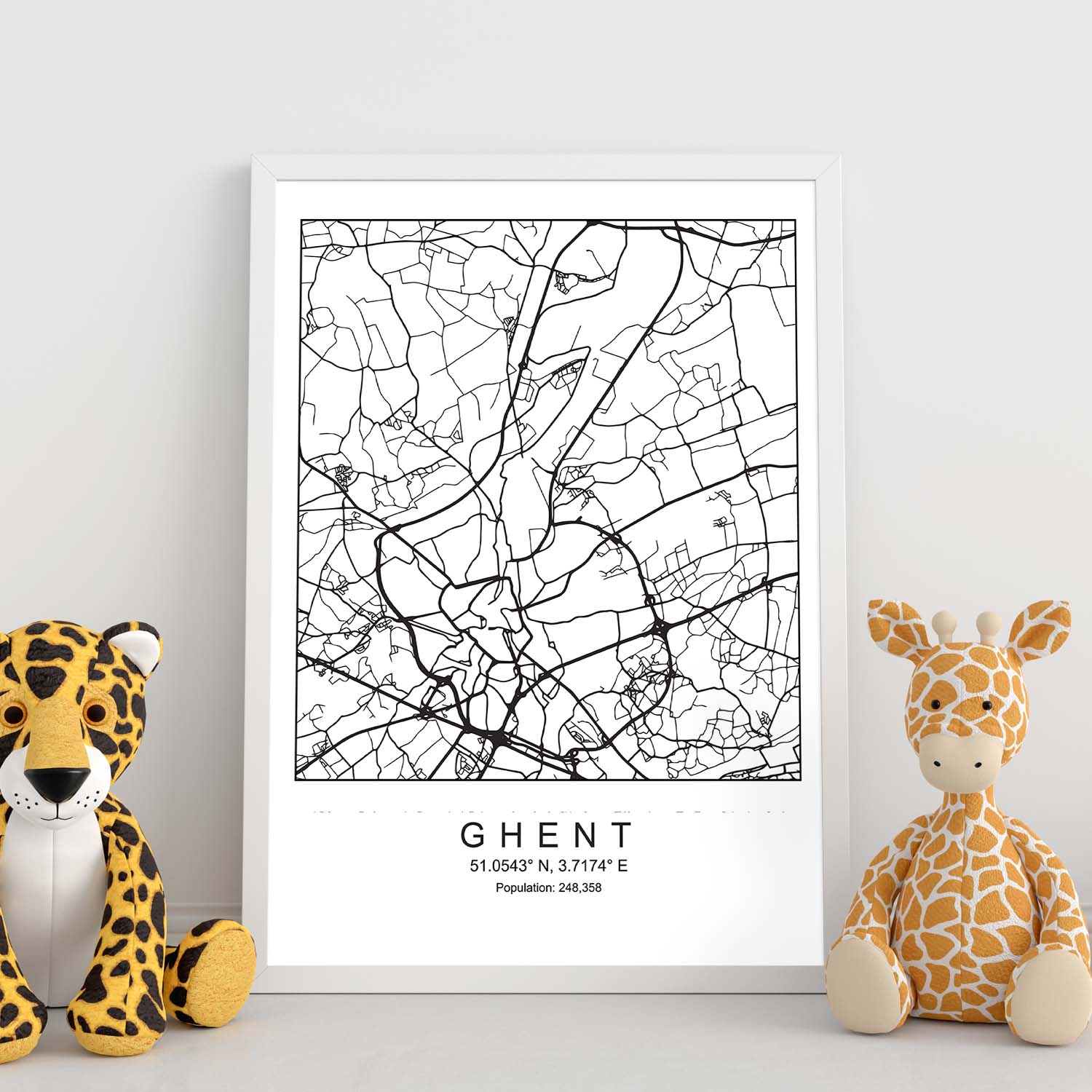 Lámina mapa de la ciudad Ghent estilo nordico en blanco y negro.-Artwork-Nacnic-Nacnic Estudio SL