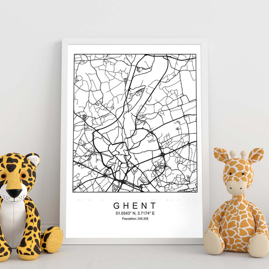 Lámina mapa de la ciudad Ghent estilo nordico en blanco y negro.-Artwork-Nacnic-Nacnic Estudio SL