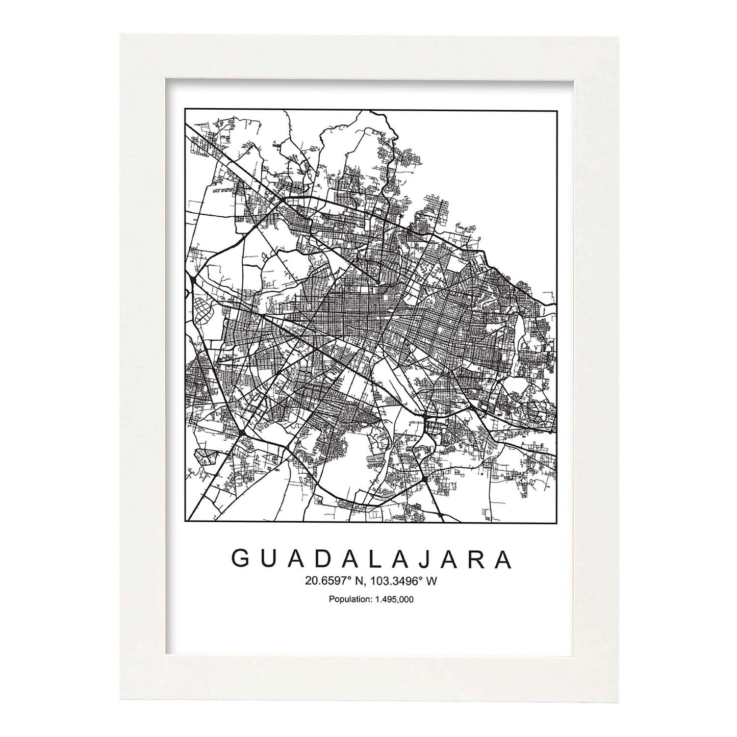 Lámina mapa de la ciudad Guadalajara estilo nordico en blanco y negro.-Artwork-Nacnic-A3-Marco Blanco-Nacnic Estudio SL