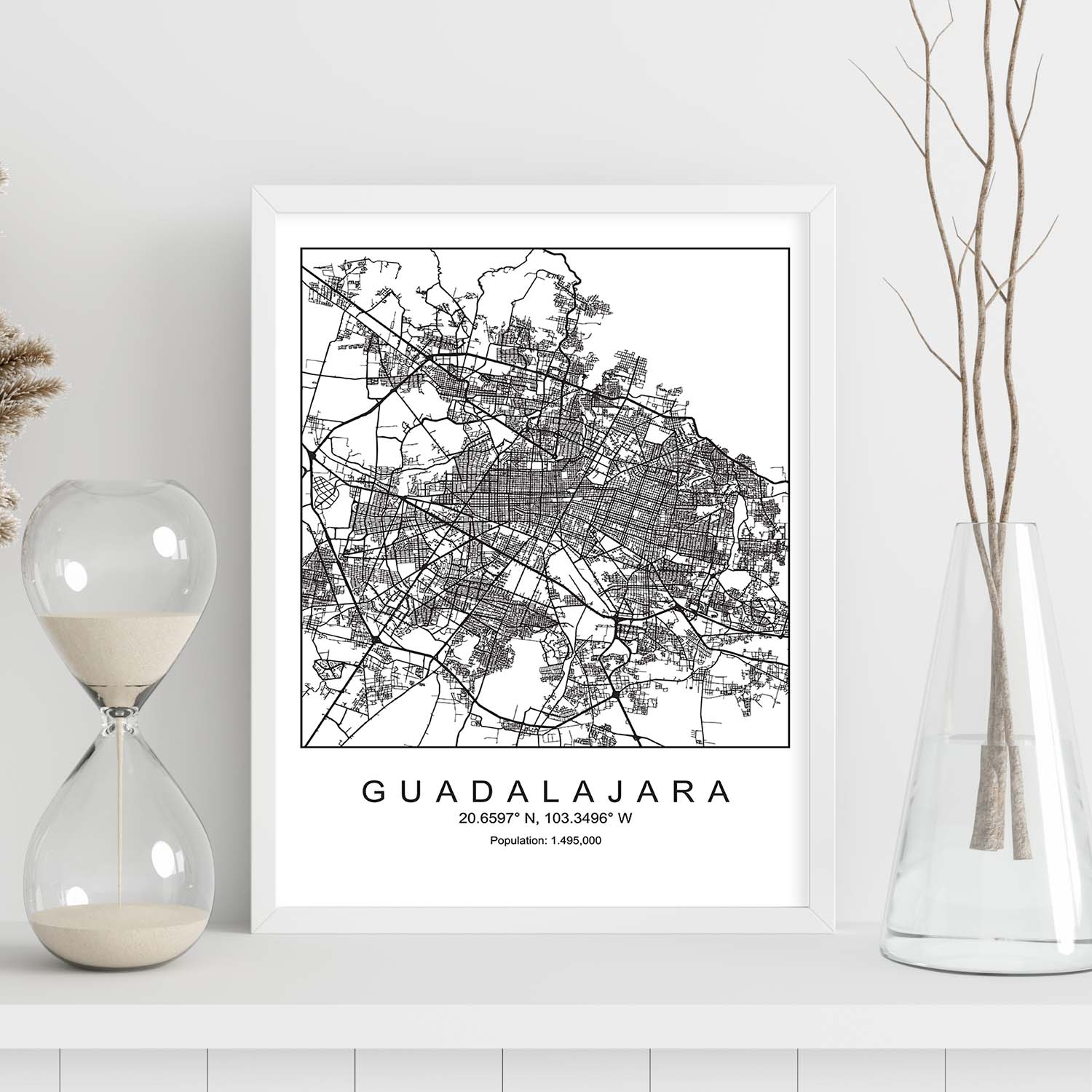 Lámina mapa de la ciudad Guadalajara estilo nordico en blanco y negro.-Artwork-Nacnic-Nacnic Estudio SL