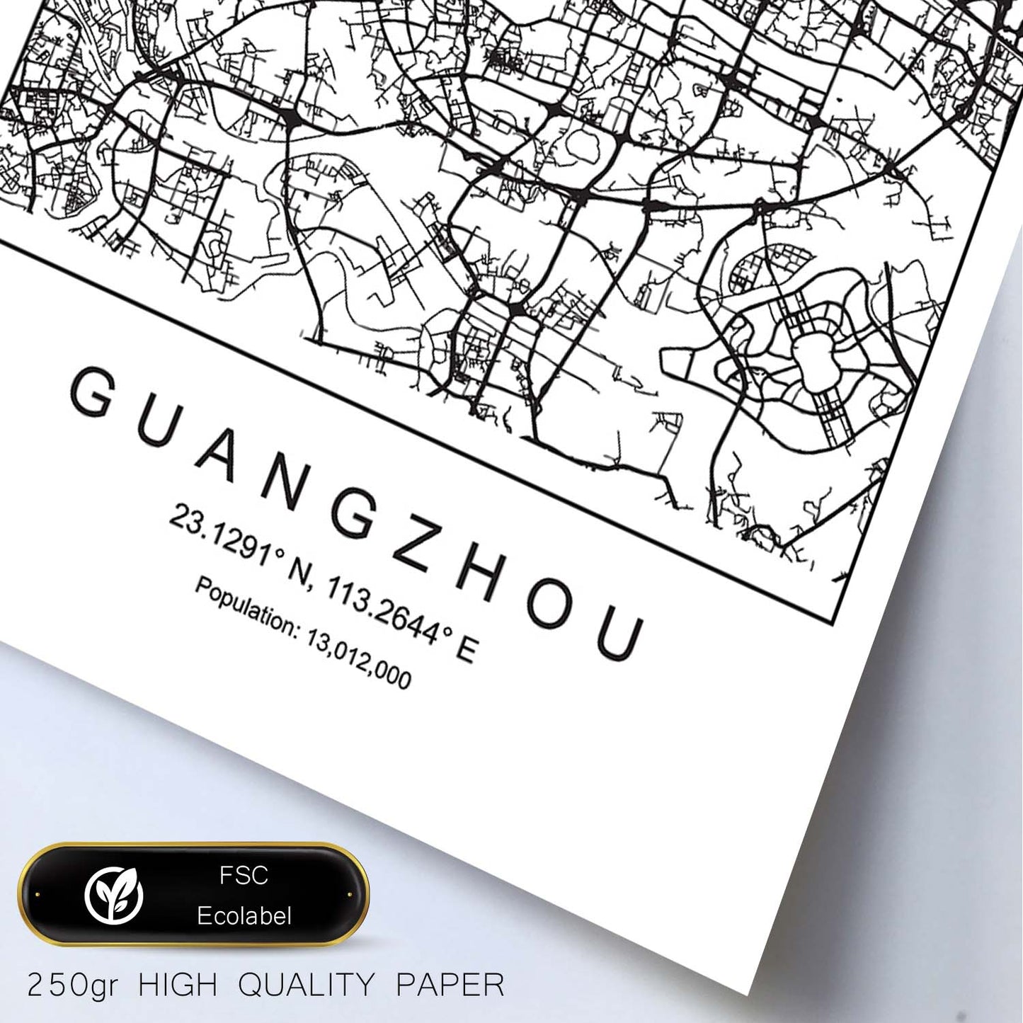 Lámina mapa de la ciudad Guangzhou estilo nordico en blanco y negro.-Artwork-Nacnic-Nacnic Estudio SL
