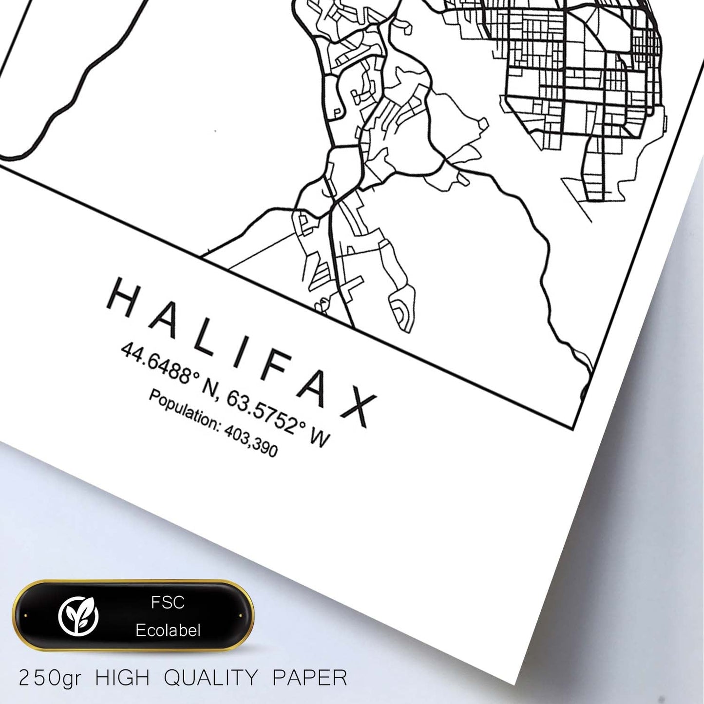 Lámina mapa de la ciudad Halifax estilo nordico en blanco y negro.-Artwork-Nacnic-Nacnic Estudio SL