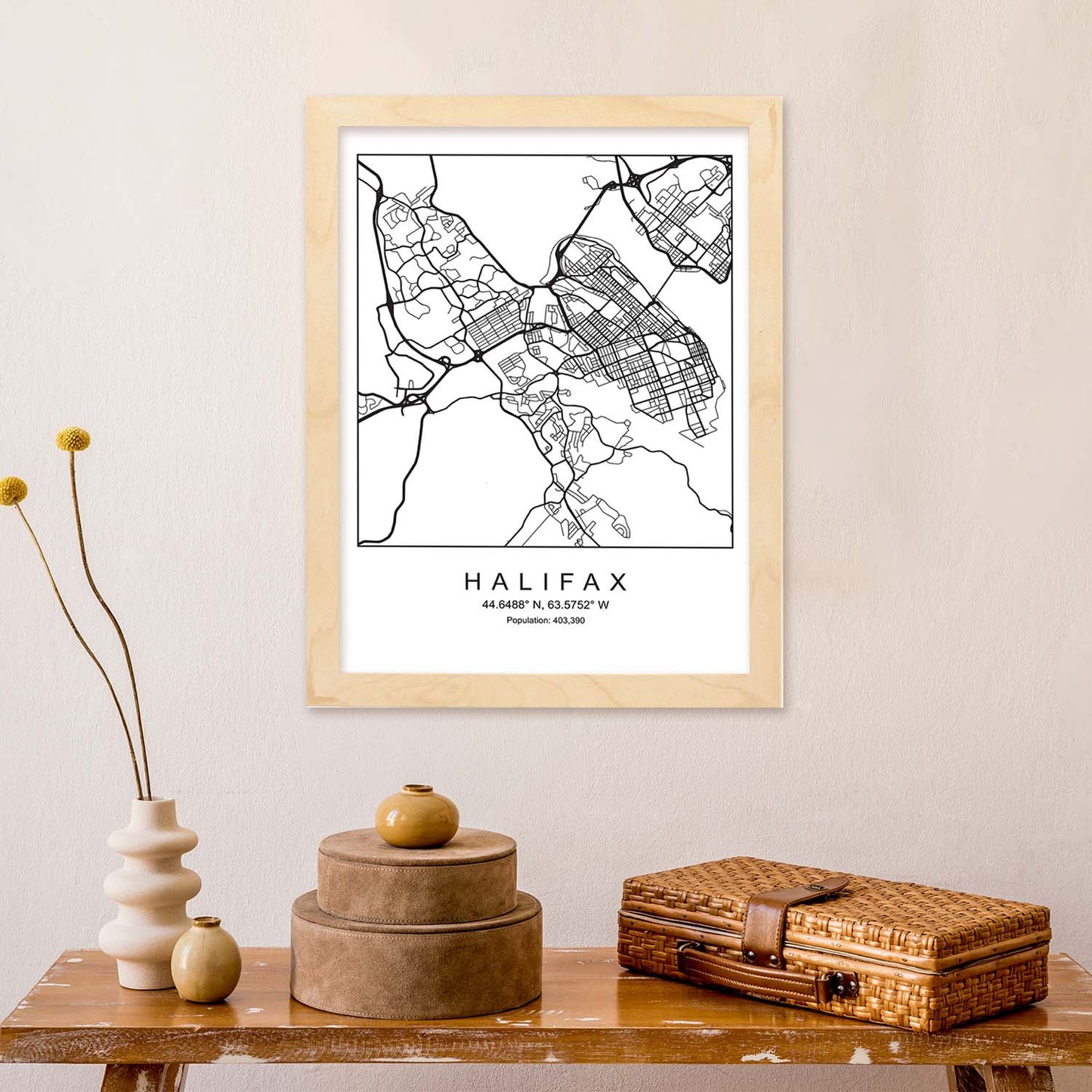 Lámina mapa de la ciudad Halifax estilo nordico en blanco y negro.-Artwork-Nacnic-Nacnic Estudio SL