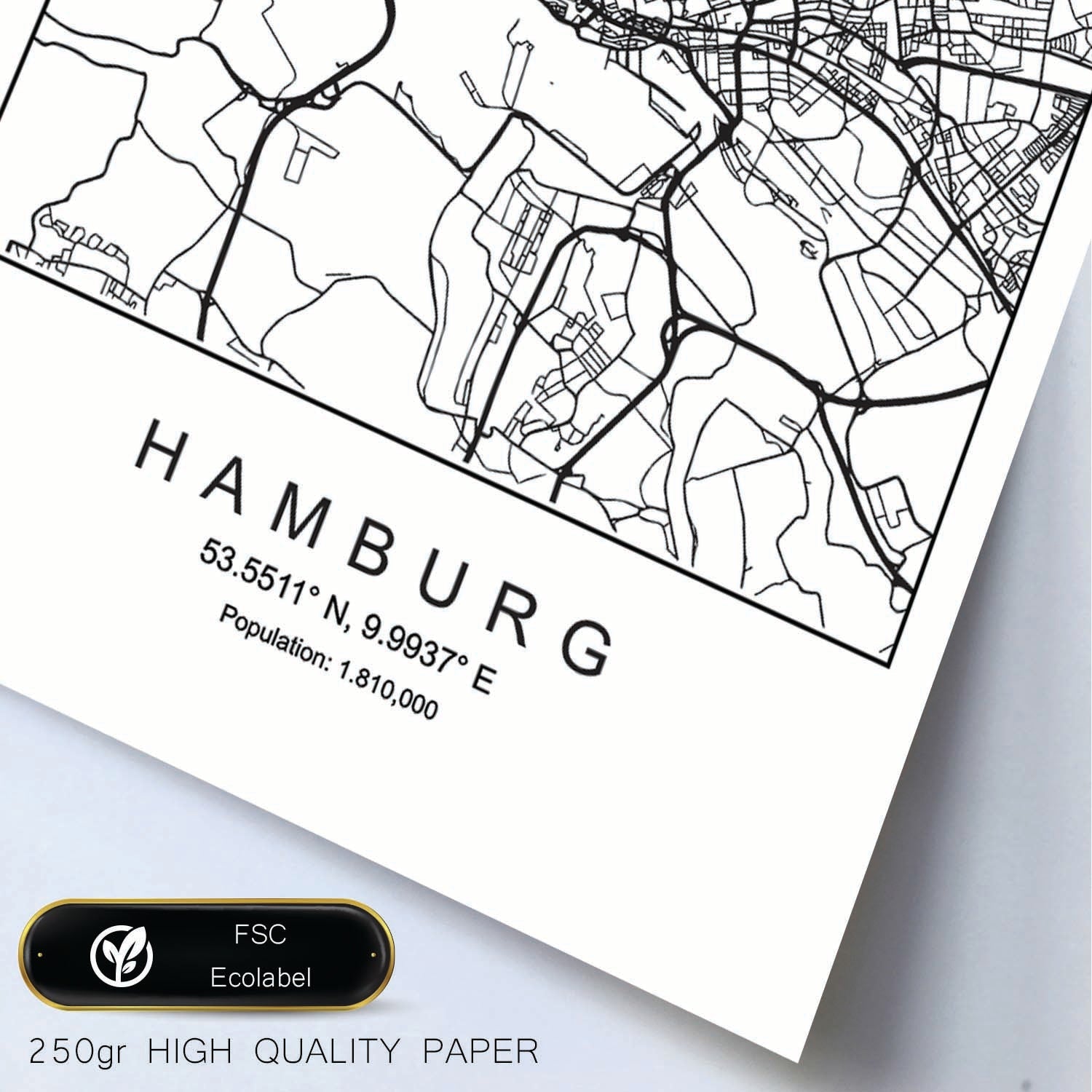 Lámina mapa de la ciudad Hamburg estilo nordico en blanco y negro.-Artwork-Nacnic-Nacnic Estudio SL
