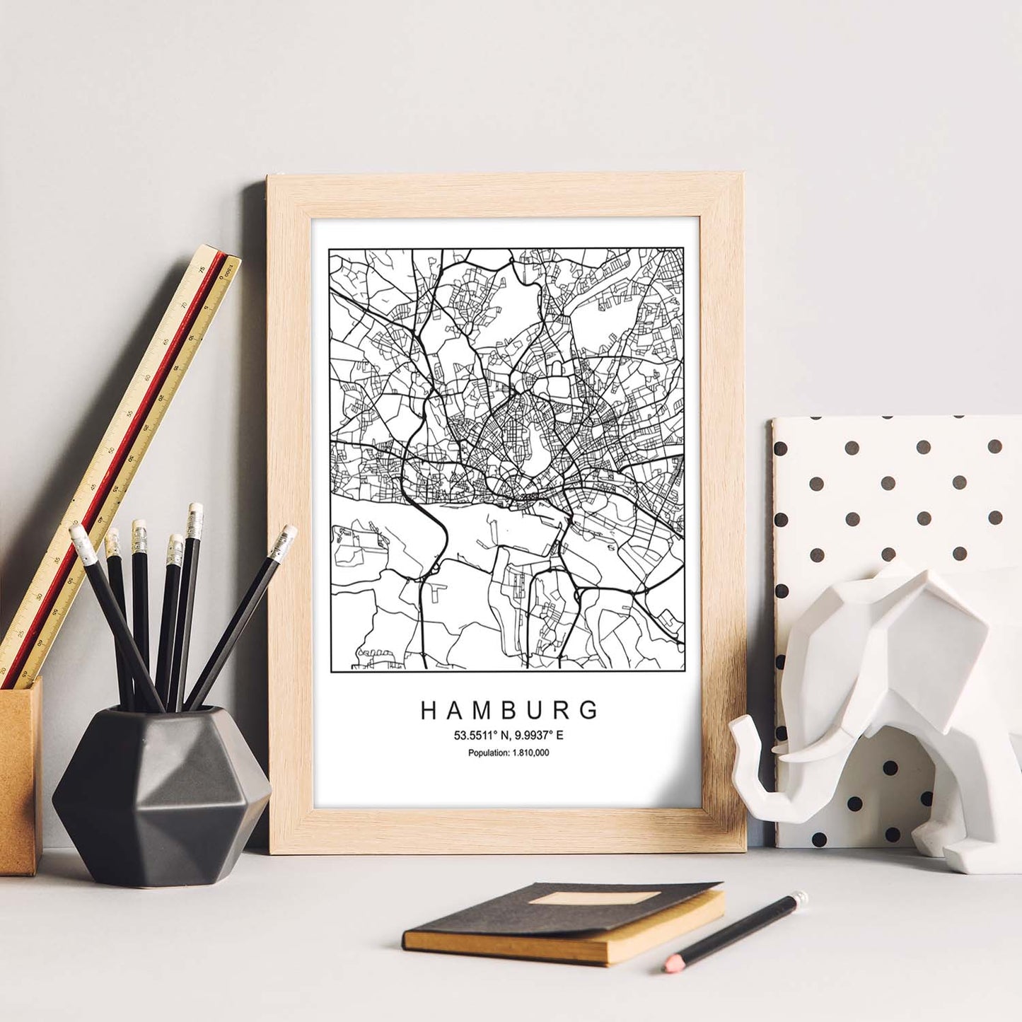 Lámina mapa de la ciudad Hamburg estilo nordico en blanco y negro.-Artwork-Nacnic-Nacnic Estudio SL