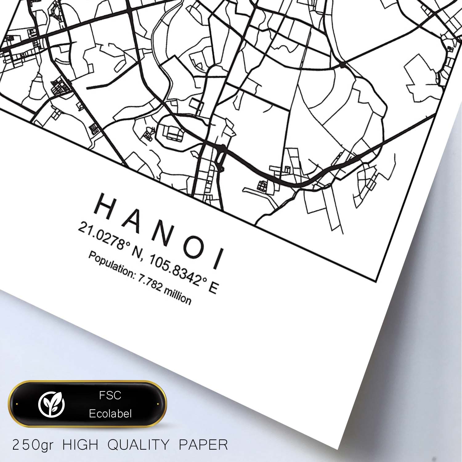 Lámina mapa de la ciudad Hanoi estilo nordico en blanco y negro.-Artwork-Nacnic-Nacnic Estudio SL