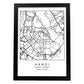 Lámina mapa de la ciudad Hanoi estilo nordico en blanco y negro.-Artwork-Nacnic-A4-Marco Negro-Nacnic Estudio SL