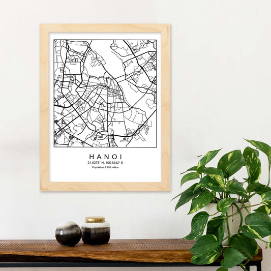 Lámina mapa de la ciudad Hanoi estilo nordico en blanco y negro.-Artwork-Nacnic-Nacnic Estudio SL