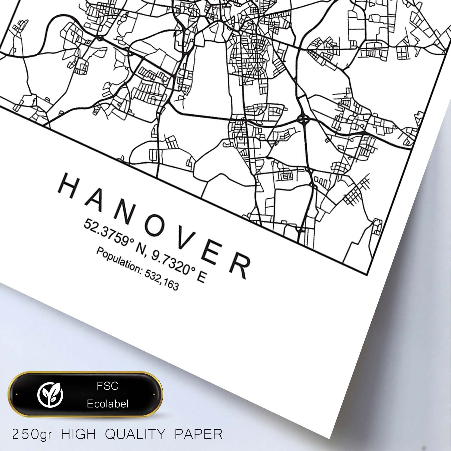 Lámina mapa de la ciudad Hanover estilo nordico en blanco y negro.-Artwork-Nacnic-Nacnic Estudio SL