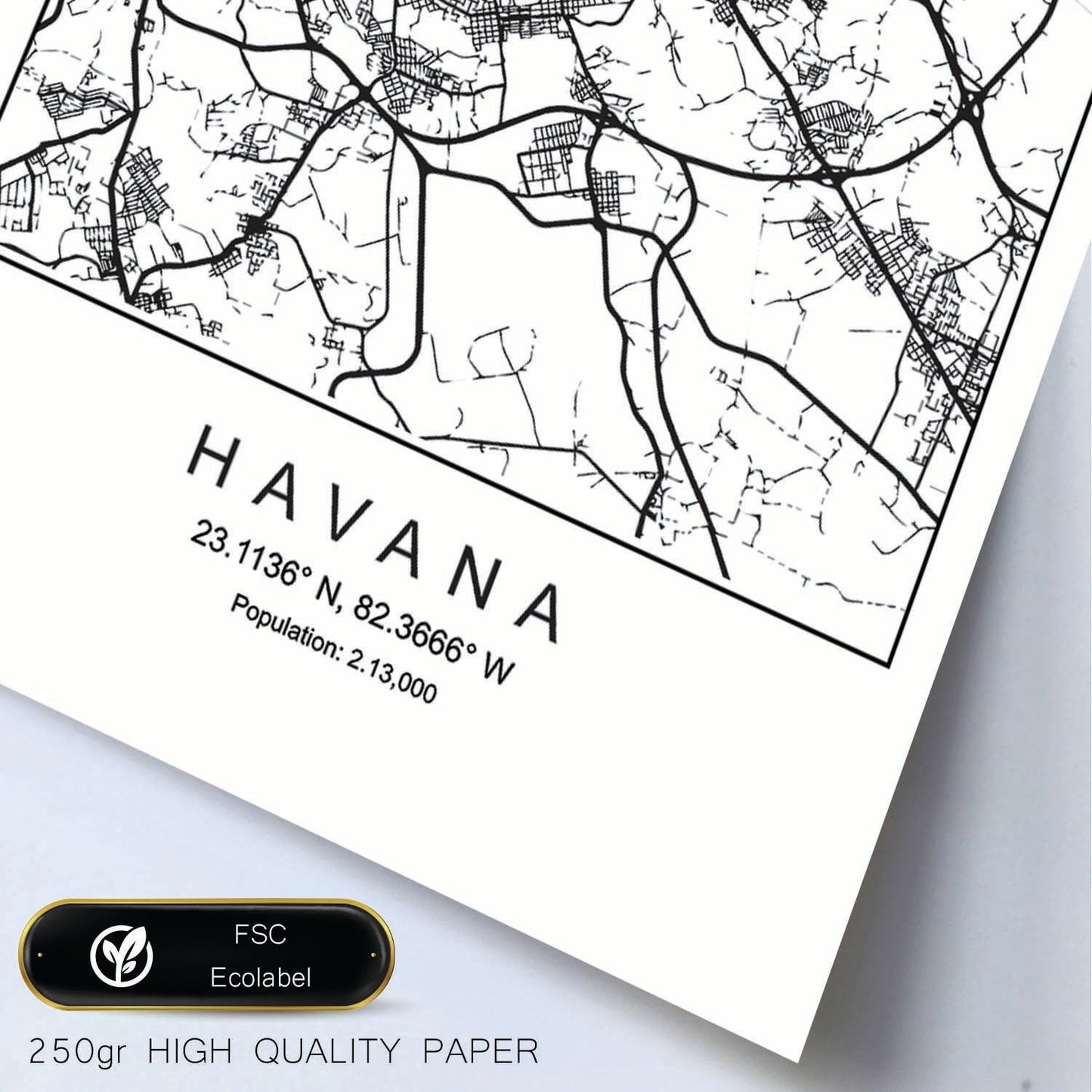 Lámina mapa de la ciudad Havana estilo nordico en blanco y negro.-Artwork-Nacnic-Nacnic Estudio SL
