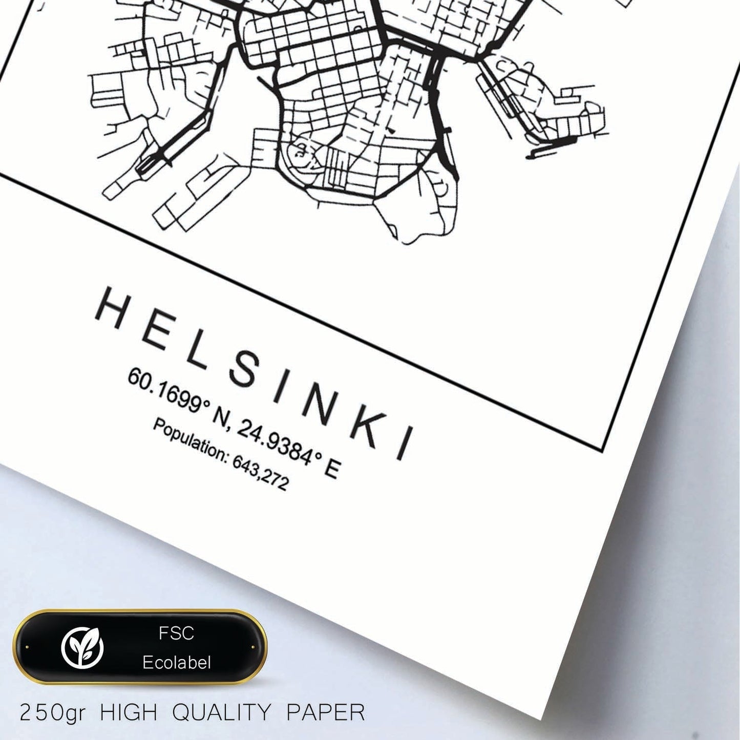 Lámina mapa de la ciudad Helsinki estilo nordico en blanco y negro.-Artwork-Nacnic-Nacnic Estudio SL