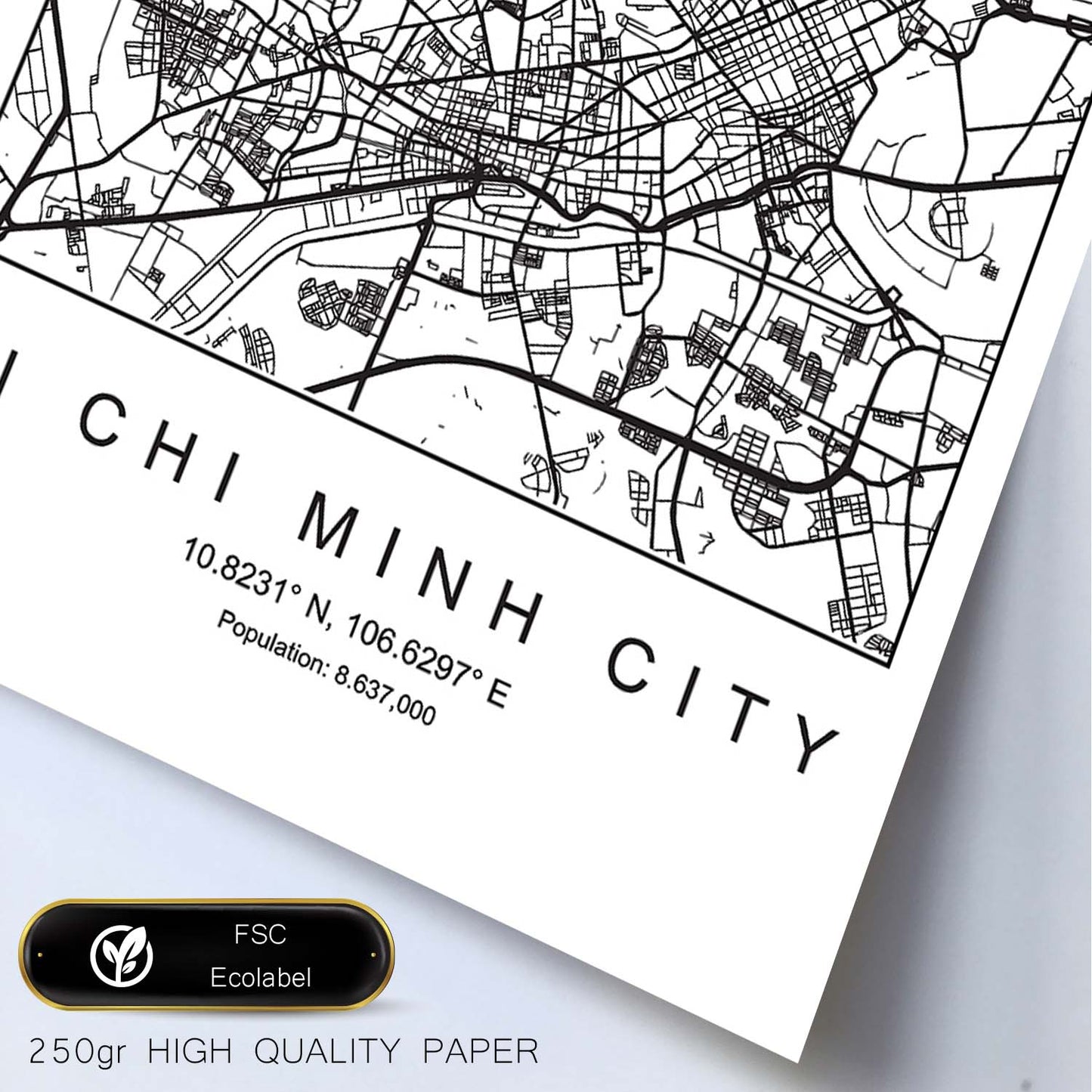Lámina mapa de la ciudad Hi chi minh estilo nordico en blanco y negro.-Artwork-Nacnic-Nacnic Estudio SL