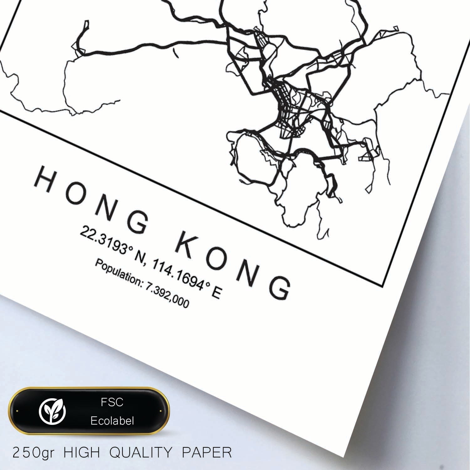 Lámina mapa de la ciudad Hong kong estilo nordico en blanco y negro.-Artwork-Nacnic-Nacnic Estudio SL