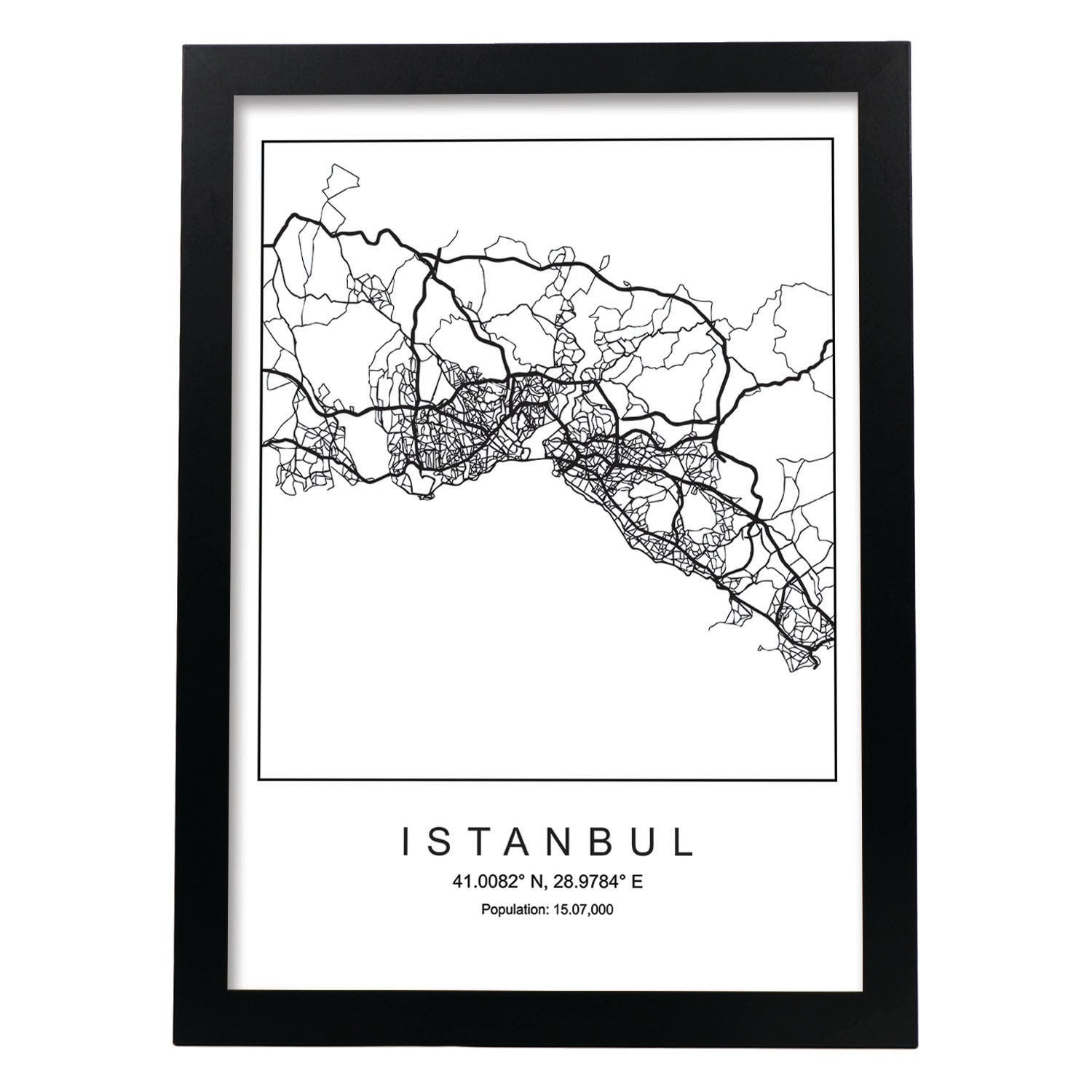 Lámina mapa de la ciudad Istanbul estilo nordico en blanco y negro.-Artwork-Nacnic-A3-Marco Negro-Nacnic Estudio SL