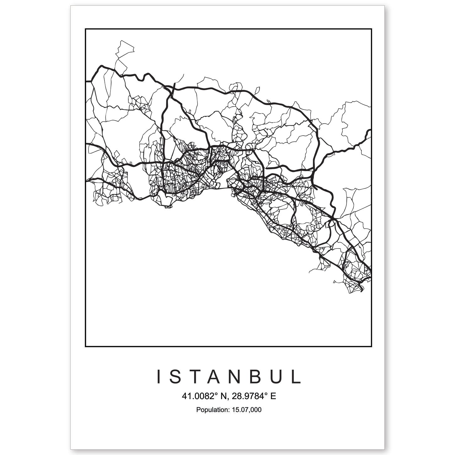 Lámina mapa de la ciudad Istanbul estilo nordico en blanco y negro.-Artwork-Nacnic-A4-Sin marco-Nacnic Estudio SL