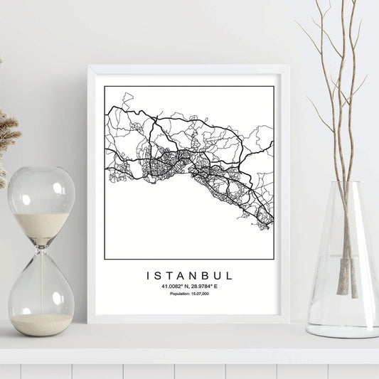 Lámina mapa de la ciudad Istanbul estilo nordico en blanco y negro.-Artwork-Nacnic-Nacnic Estudio SL