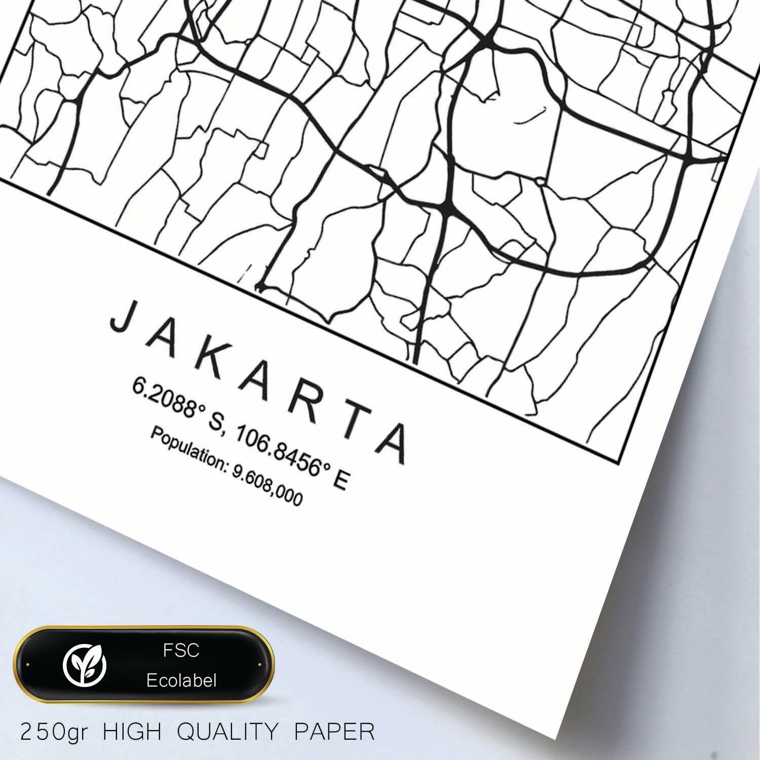 Lámina mapa de la ciudad Jakarta estilo nordico en blanco y negro.-Artwork-Nacnic-Nacnic Estudio SL