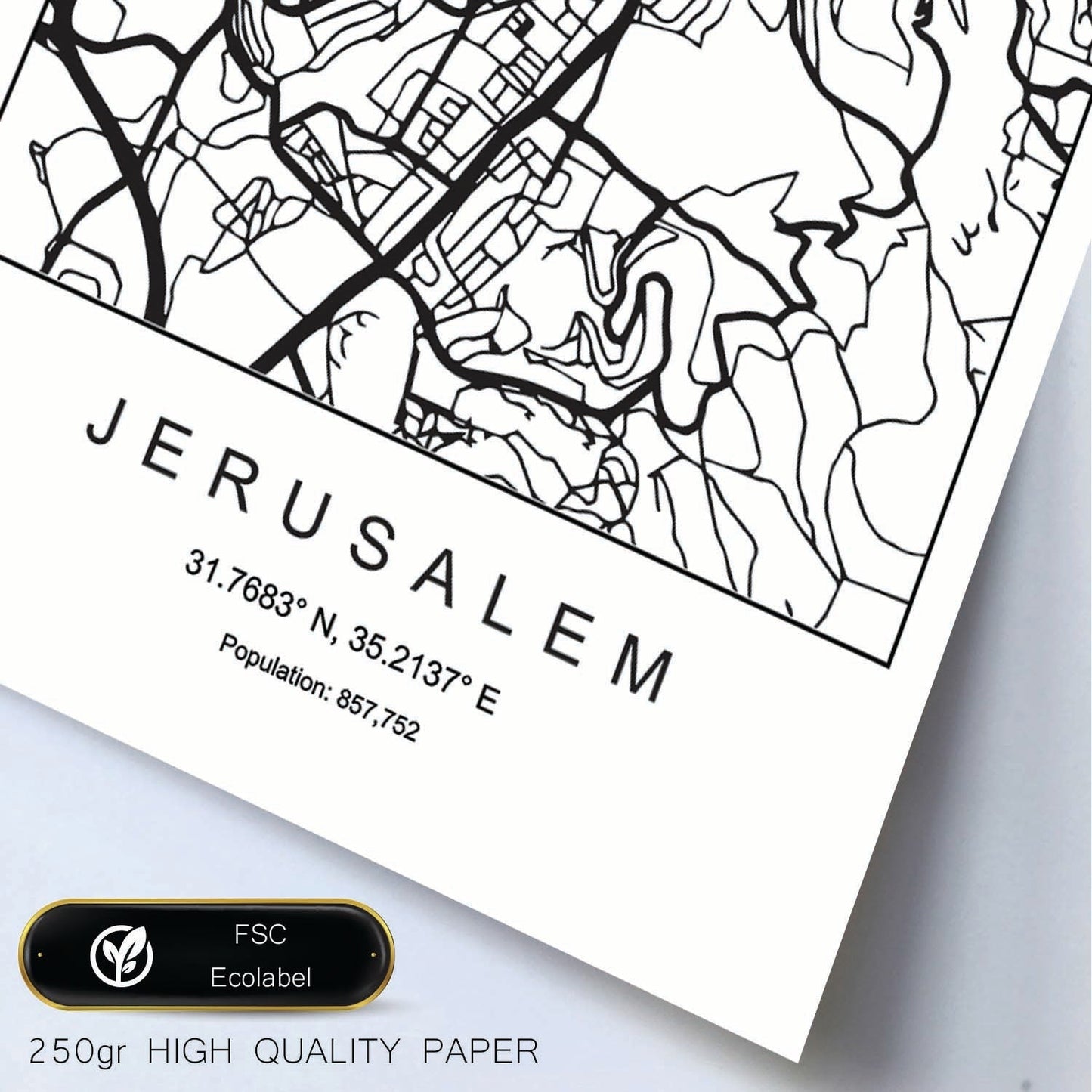 Lámina mapa de la ciudad Jerusalem estilo nordico en blanco y negro.-Artwork-Nacnic-Nacnic Estudio SL